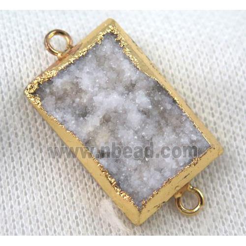 white druzy quartz rectangle connector, gold plated