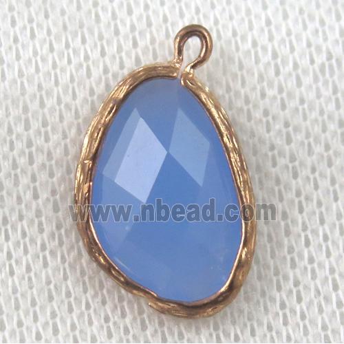 blue crystal glass teardrop pendant, gold plated