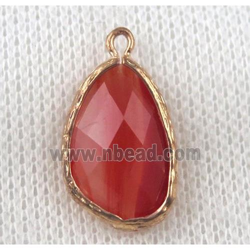 red crystal glass teardrop pendant, gold plated