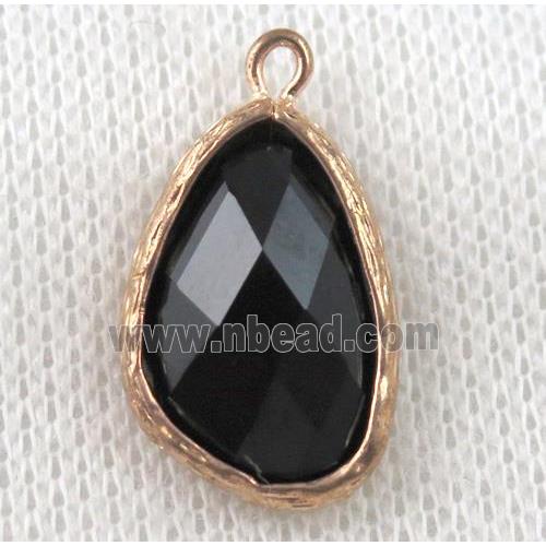 black crystal glass teardrop pendant, gold plated