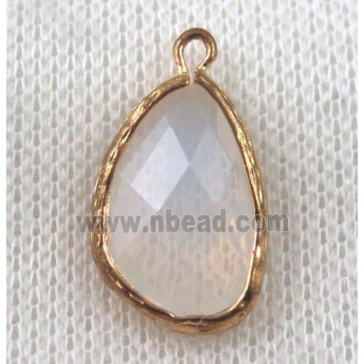 milk-white crystal glass teardrop pendant, gold plated