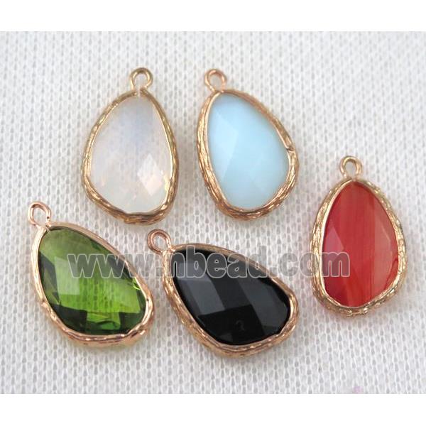 crystal glass teardrop pendant, mix color, gold plated