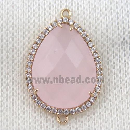 pink crystal glass teardrop connector paved zircon, gold plated