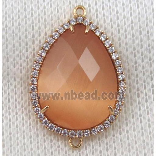 orange crystal glass teardrop connector paved zircon, gold plated
