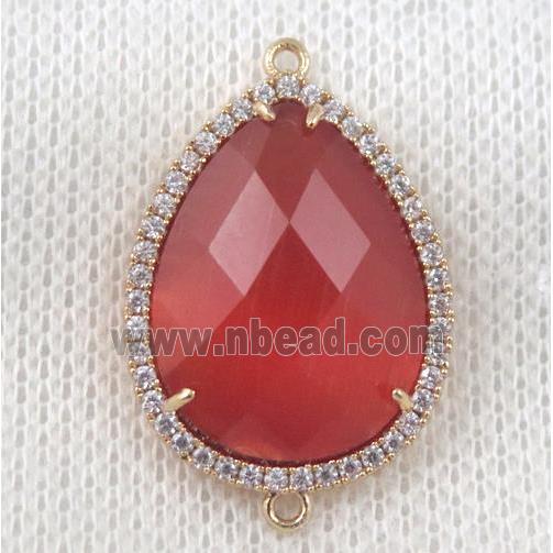 ruby crystal glass teardrop connector paved zircon, gold plated