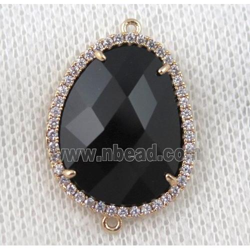 black crystal glass teardrop connector paved zircon, gold plated