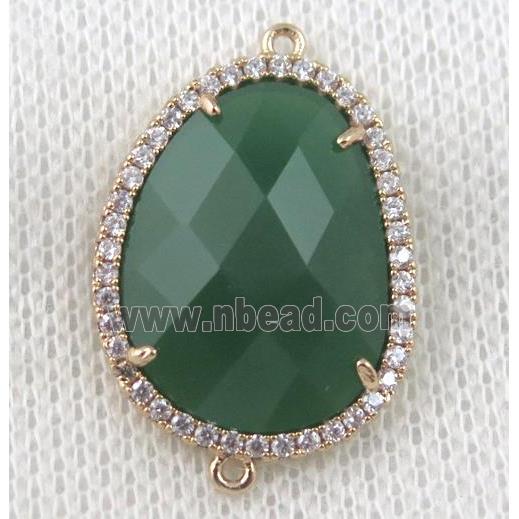green crystal glass teardrop connector paved zircon, gold plated
