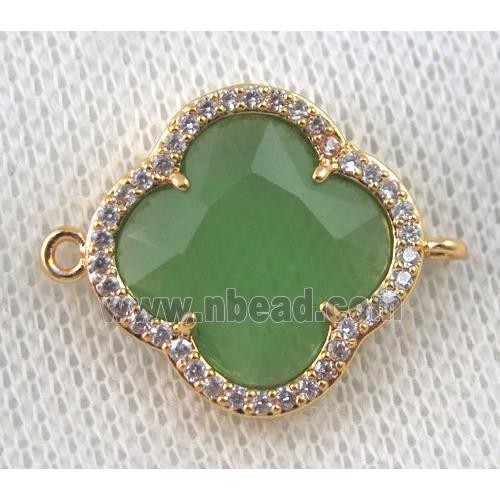 olive crystal glass four-leaf Clover connector paved zircon, gold plated