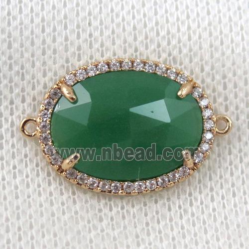 green crystal glass connector paved zircon, faceted oval, gold plated
