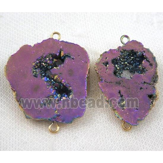 druzy agate slice connector, purple, freeform, gold plated