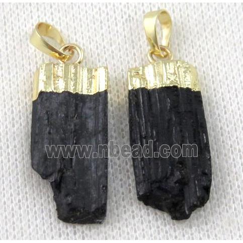 black Tourmaline pendant, freeform, gold plated