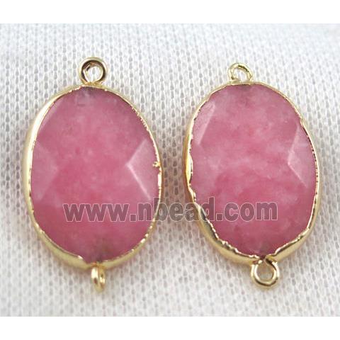 pink jade connector, faceted oval, gold plated