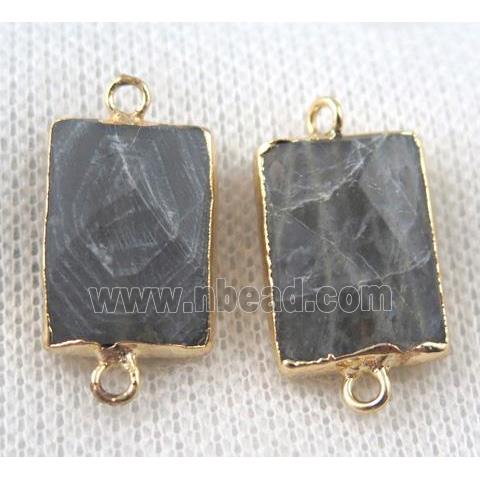 Labradorite connector, faceted rectangle, gold plated