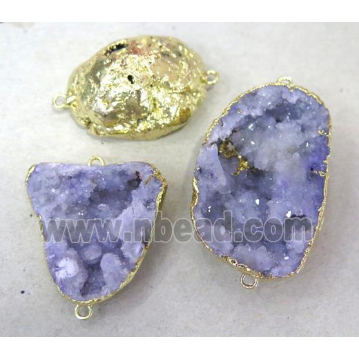 purple druzy agate connector, gold plated