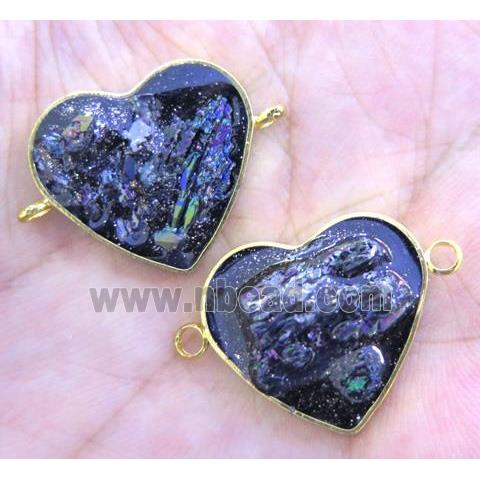 rainbow Lava stone paved connector, heart, gold plated