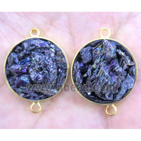 rainbow Lava stone paved connector, flat-round, gold plated