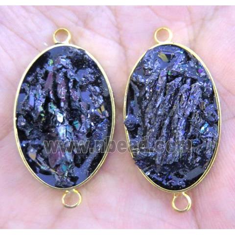rainbow Lava stone paved connector, oval, gold plated