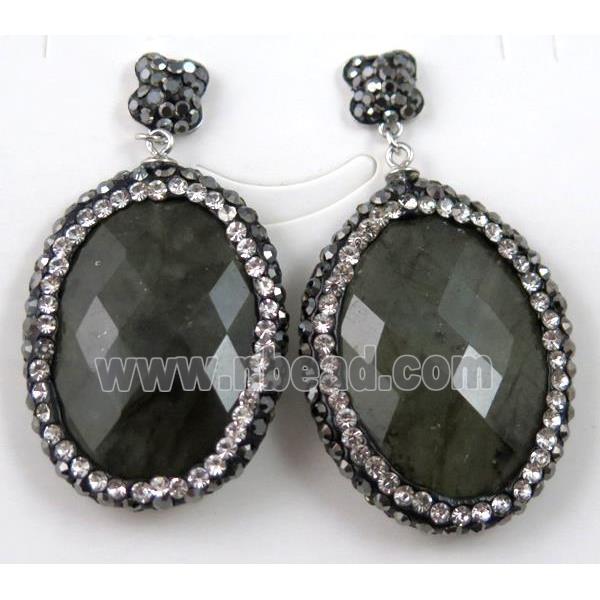 black glass crystal earring paved rhinestone with sterling silver stud
