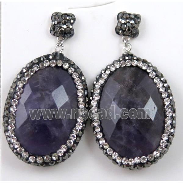 Amethyst earring paved rhinestone with sterling silver stud