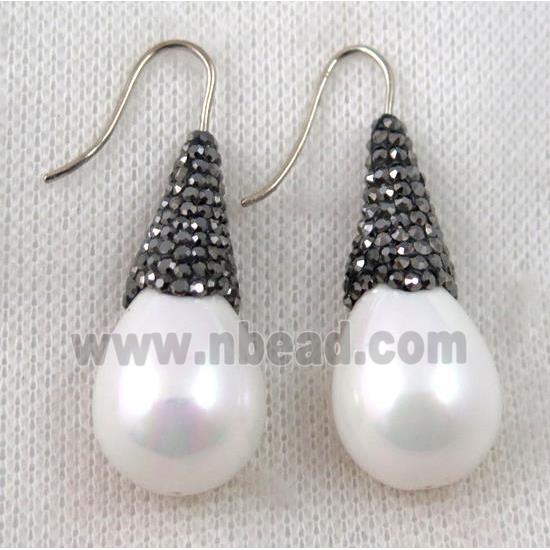 white shell pearl earring studs paved rhinestone