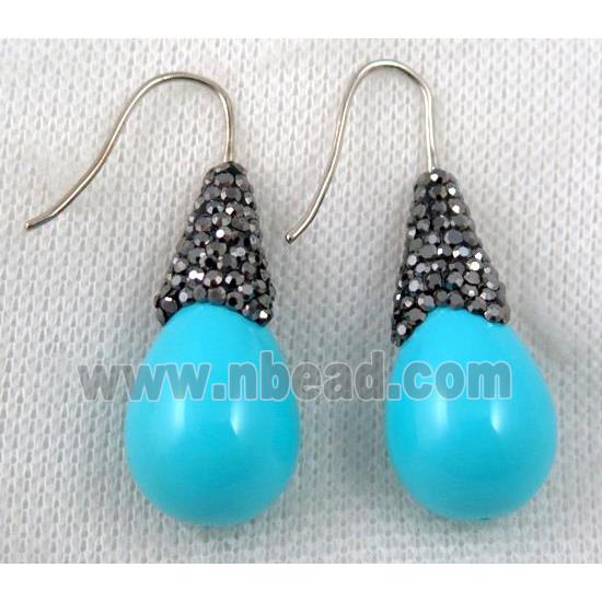 blue shell pearl earring studs paved rhinestone