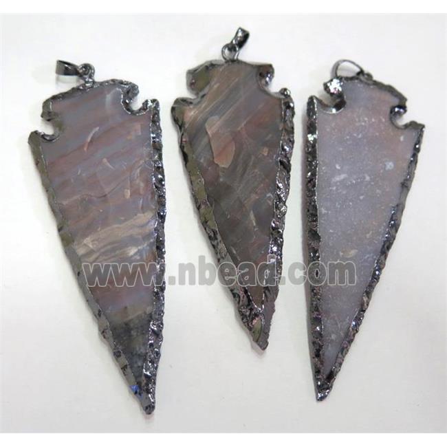 Hammered Rock Agate Arrowhead Pendant, black plated