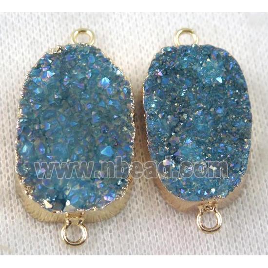 druzy quartz connector, blue AB-color, freeform, gold plated