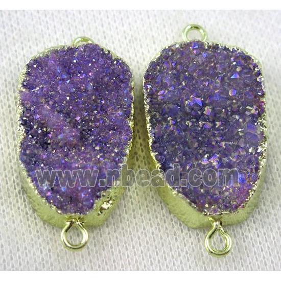 druzy quartz connector, purple AB-color, freeform, gold plated