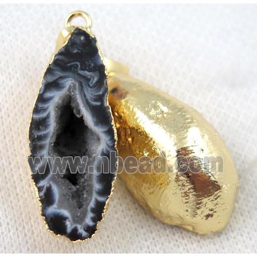 Agua Nueva Mexican Agate Druzy geode pendant, freeform, gold plated