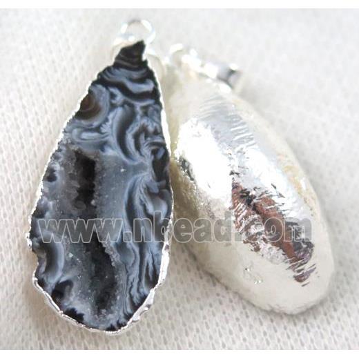 Agua Nueva Mexican Agate Druzy geode pendant, freeform, silver plated