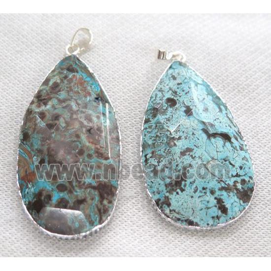 blue Ocean Jasper pendant, faceted teardrop, silver plated