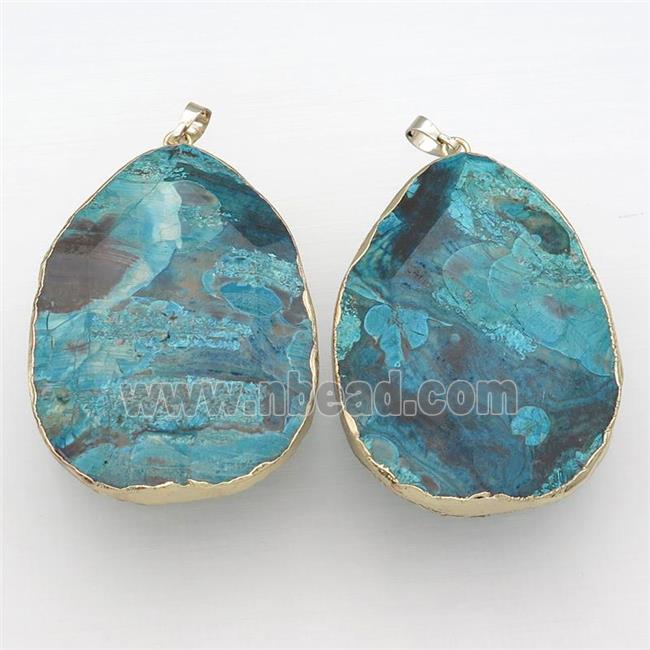 blue Ocean Jasper pendant, faceted oval, gold plated