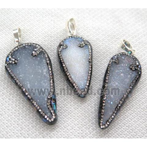 agate druzy pendant, arrowhead, pave abalone shell foil