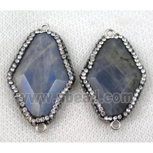 Labradorite connector paved rhinestone, faceted rhombic