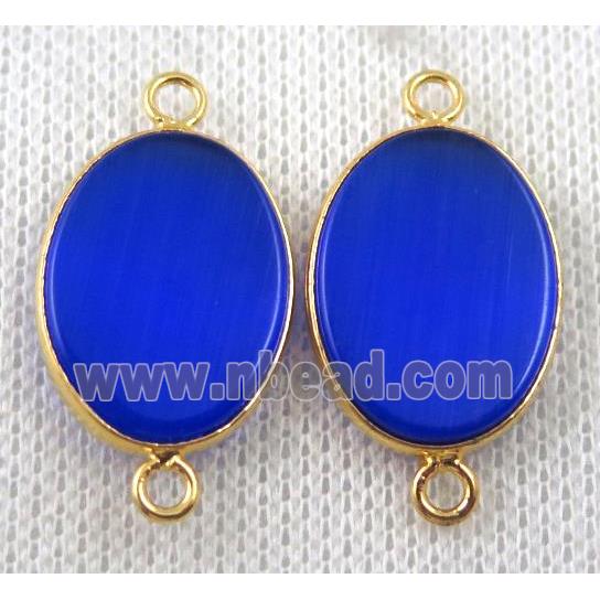 blue jasper connector, dye, oval, gold plated