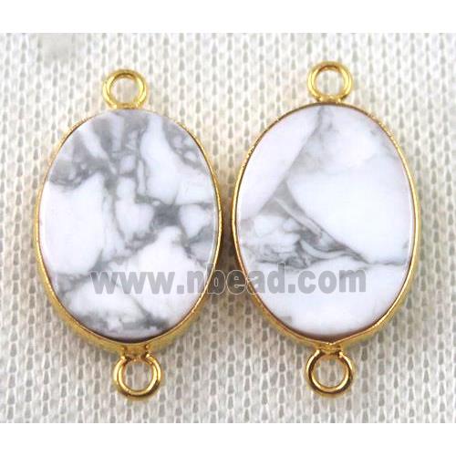 white turquoise howlite connector, flat oval, gold plated