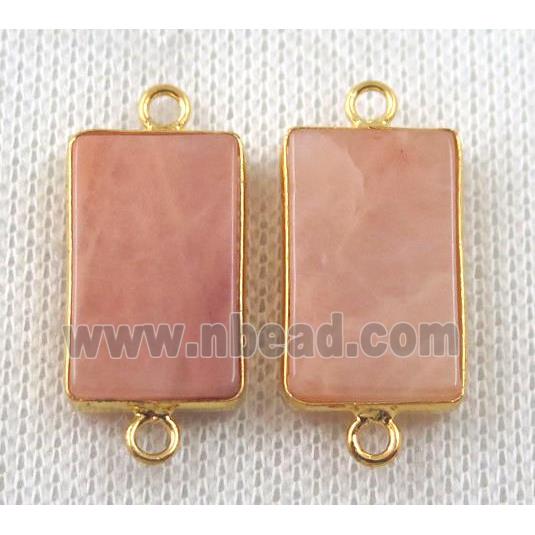 pink aventurine connector, rectangle, gold plated