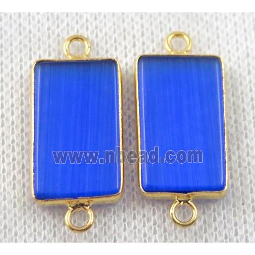 blue jasper rectangle connector, dye, gold plated