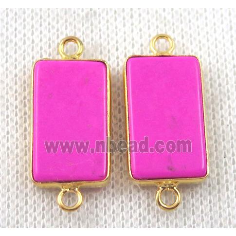 hotpink turquoise rectangle connector, dye, gold plated