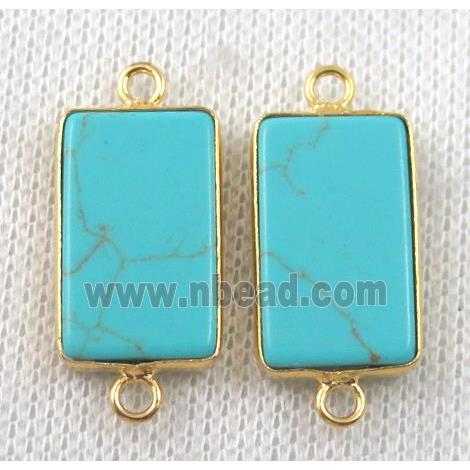 green turquoise rectangle connector, dye, gold plated