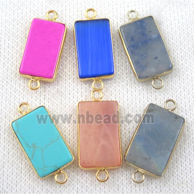 mix gemstone connector, rectangle, gold plated