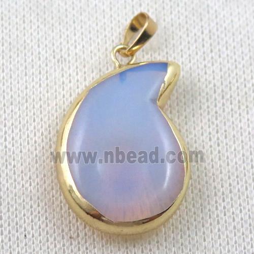 white opalite snail pendant, gold plated