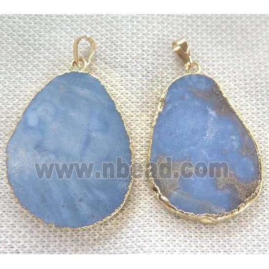 natural agate slice pendant, blue, gold plated