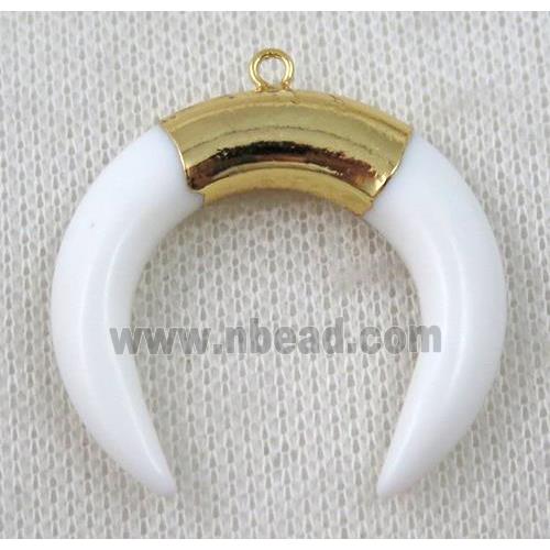 white resin crescent horn pendant, gold plated