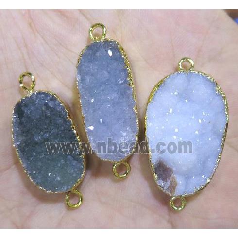 druzy agate connector, natural color, freeform, gold plated