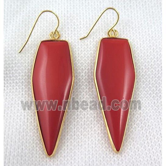 red jasper bullet earring, dye, gold plated