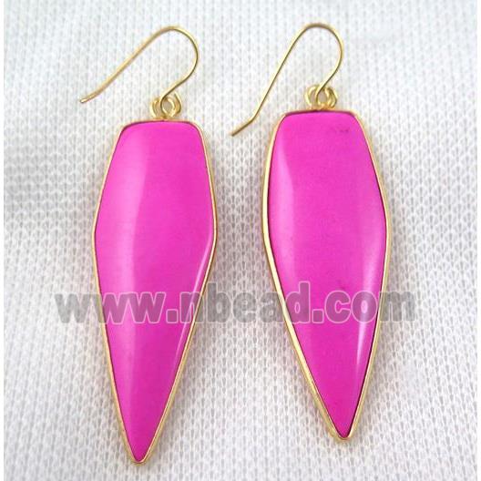 hotpink turquoise bullet earring, dye, gold plated