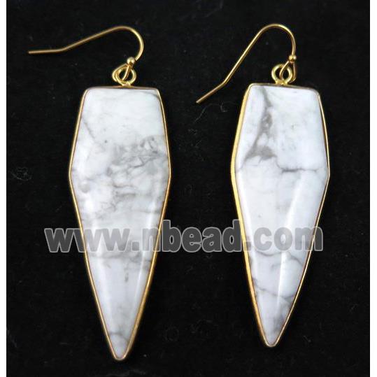 white howlite tuquoise earring, bullet, gold plated