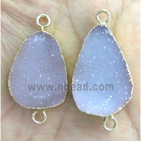 druzy agate connector, natural color, freeform, gold plated