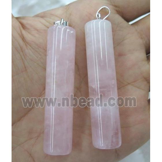 rose quartz column pendant, pink